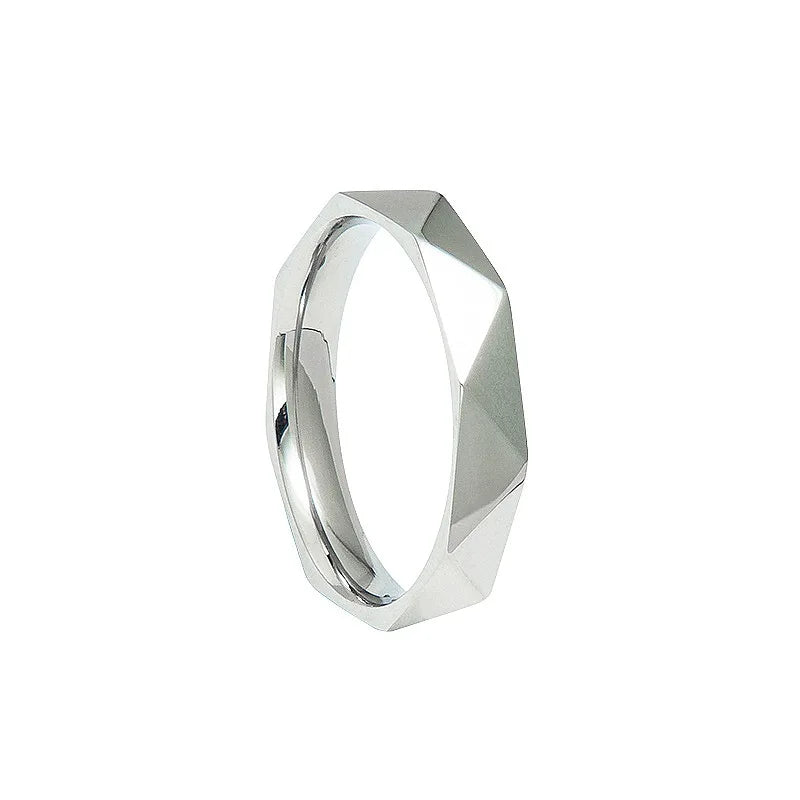 4mm Minimalism Stainless Steel Rhombus Surface Cutting Unisex Ring Jewelry Props Accessories Gifts Classic Couple Jewelry