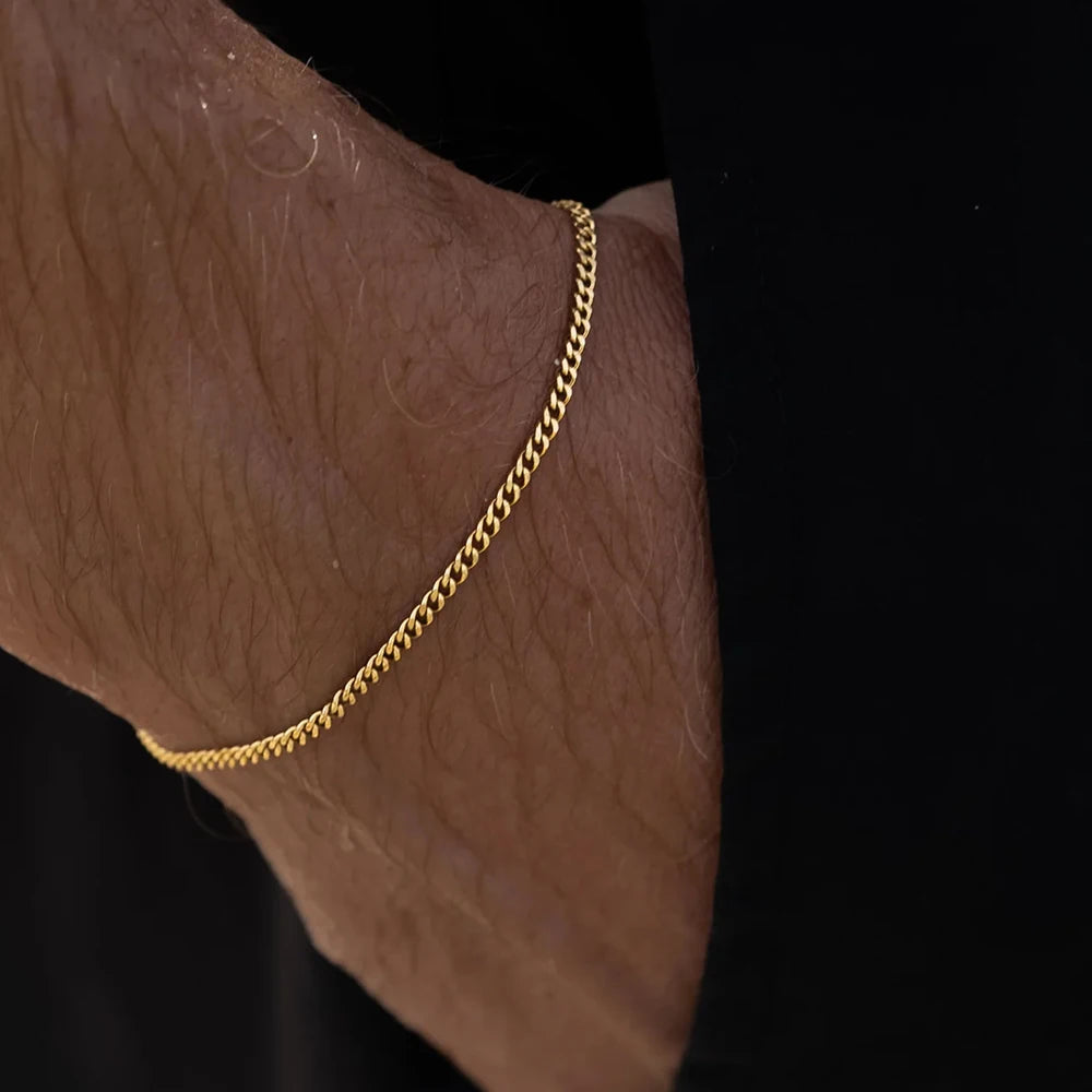 ELANDIS 1.8MM Minimalist Cuban chain White gold Bracelet  Men's Stainless steel Does not Lose color Accessories Wholesale