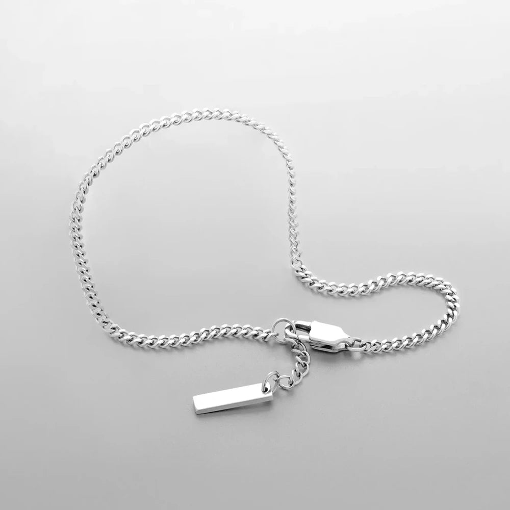 ELANDIS 1.8MM Minimalist Cuban chain White gold Bracelet  Men's Stainless steel Does not Lose color Accessories Wholesale