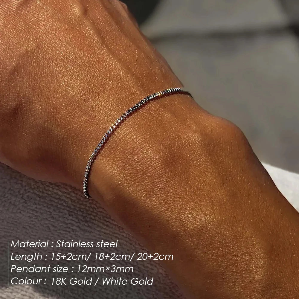 ELANDIS 1.8MM Minimalist Cuban chain White gold Bracelet  Men's Stainless steel Does not Lose color Accessories Wholesale