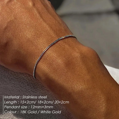 ELANDIS 1.8MM Minimalist Cuban chain White gold Bracelet  Men's Stainless steel Does not Lose color Accessories Wholesale