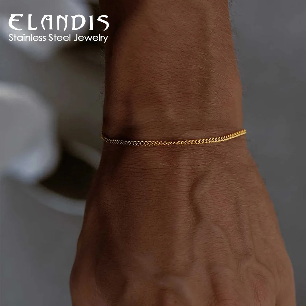 ELANDIS 1.8MM Minimalist Cuban chain White gold Bracelet  Men's Stainless steel Does not Lose color Accessories Wholesale