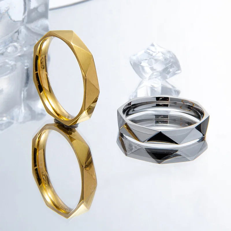 4mm Minimalism Stainless Steel Rhombus Surface Cutting Unisex Ring Jewelry Props Accessories Gifts Classic Couple Jewelry