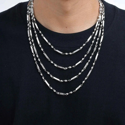 Mobius Bamboo Chain Stainless Steel Necklace for Men Boys, Cross Hollow Tube 3mm Collar Necklace, Causal Fashion Jewelry Gift