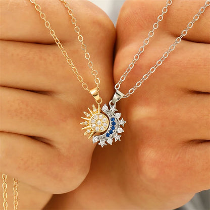 New Copper Metal Sun Moon Couple Necklace Fashion Chain for Men and Women Good Friend Gifts Trend Jewelry