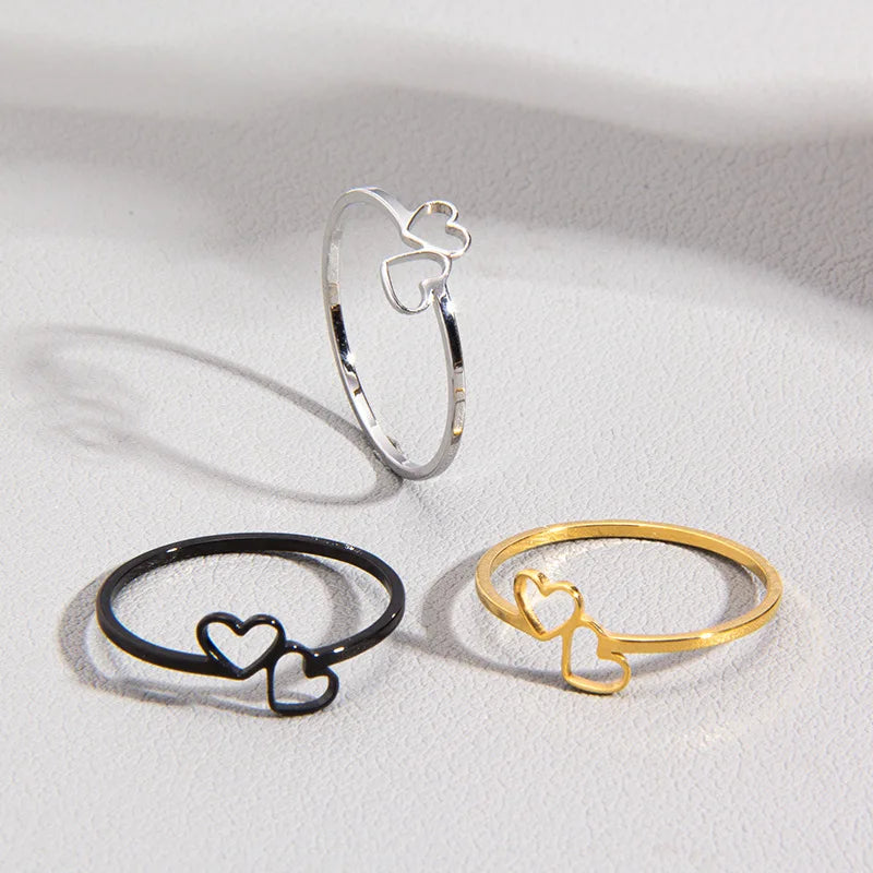 New Simple Hollow Heart Rings for Women Stainless Steel Minimalist Finger Ring Jewelry Engagement Anniversary Gifts Ins trendy