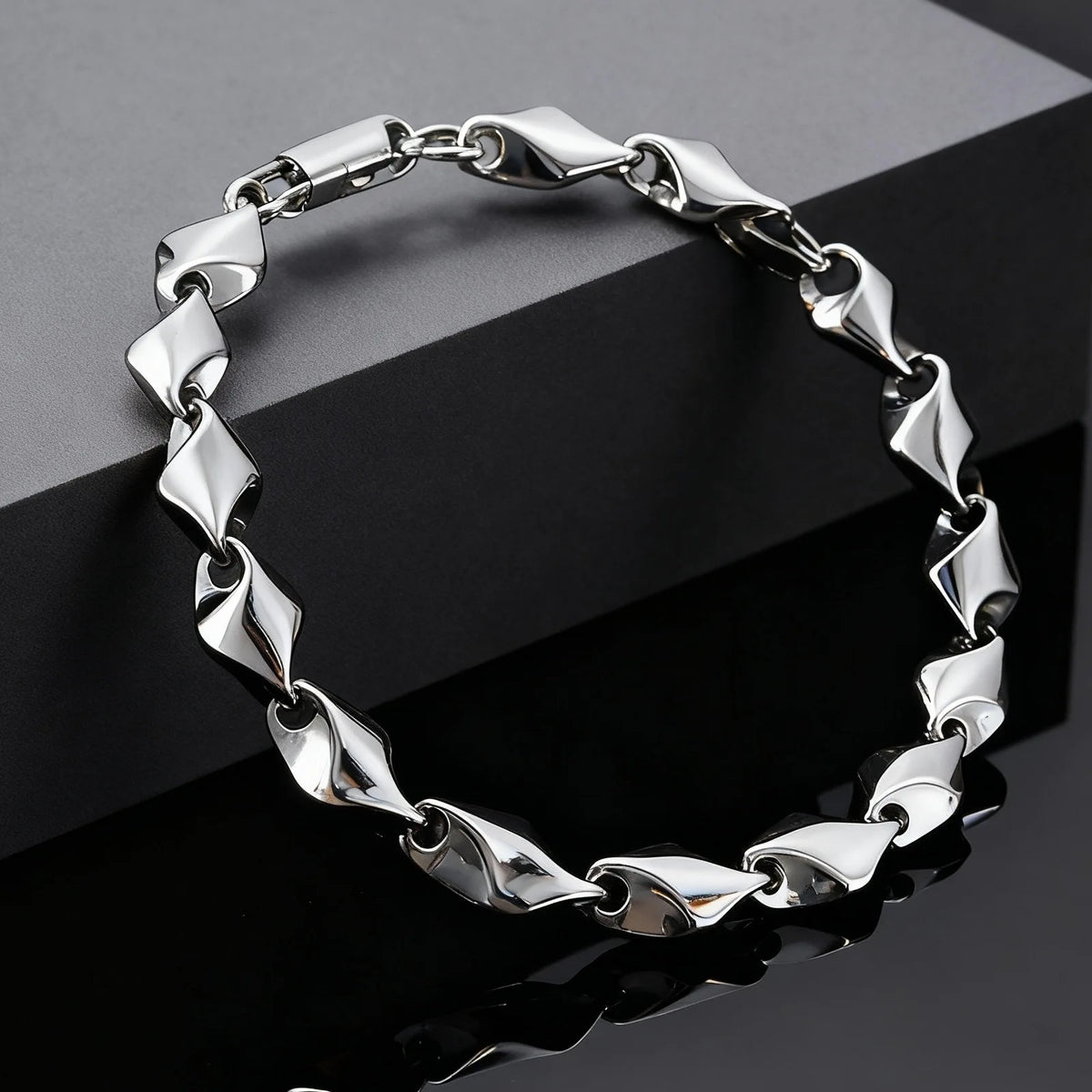 Stainless Steel Geometric Rhombus Link Chain Bracelets for Men, Chunky Handmade Chain Wristband Bracelet, Punk Rock Jewelry Gift