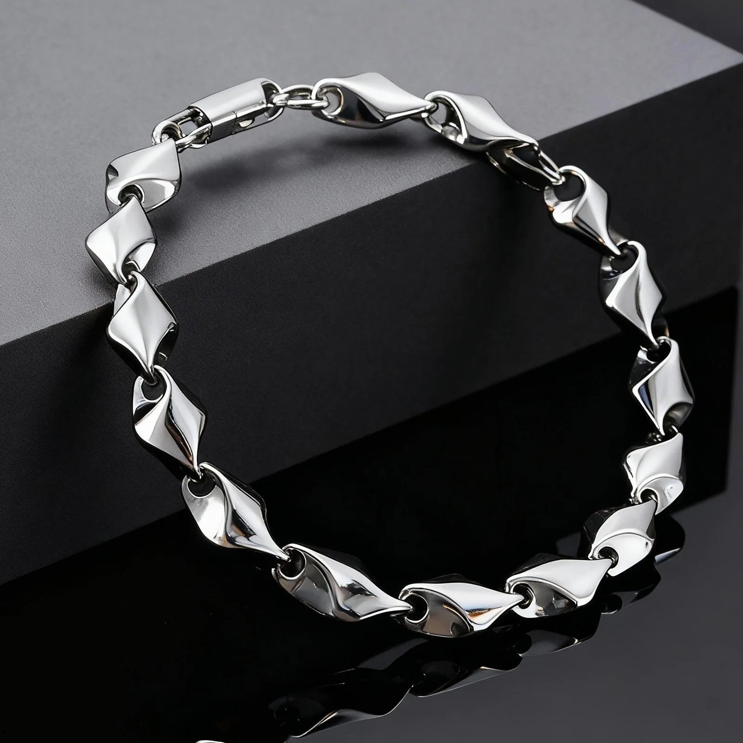 Stainless Steel Geometric Rhombus Link Chain Bracelets for Men, Chunky Handmade Chain Wristband Bracelet, Punk Rock Jewelry Gift