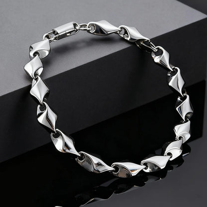 Stainless Steel Geometric Rhombus Link Chain Bracelets for Men, Chunky Handmade Chain Wristband Bracelet, Punk Rock Jewelry Gift