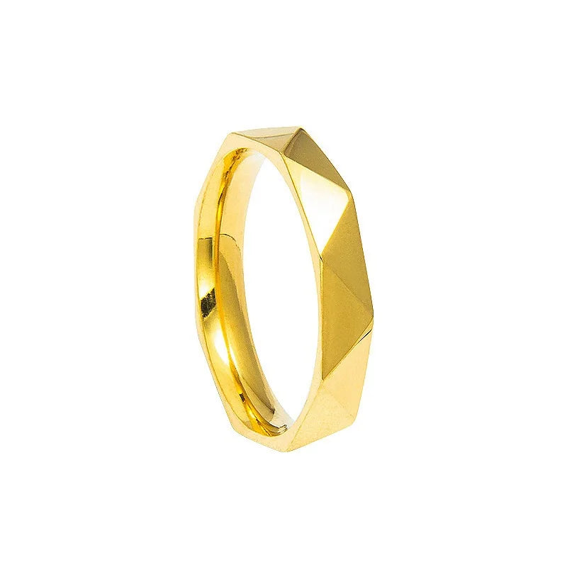 4mm Minimalism Stainless Steel Rhombus Surface Cutting Unisex Ring Jewelry Props Accessories Gifts Classic Couple Jewelry