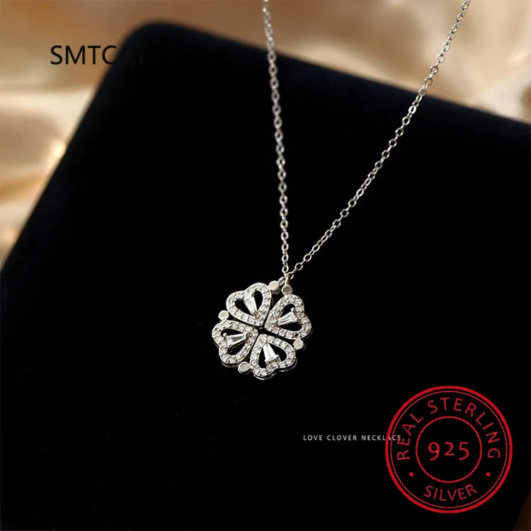 Sterling Silver 925 Clover Necklace Four Leaf Heart Shape Pendant Necklace For Women Hart Luxury Jewelry Sale Dropshipping