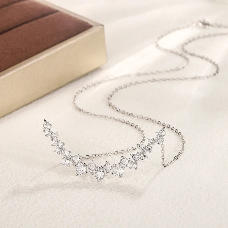 925 Stamp Fashion New Arrival 1 Carat Small Diamond Pendant Necklace Female Shiny Crystal Clavicle Chain Jewelry Party Gift