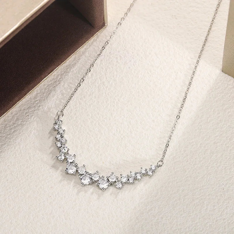 925 Stamp Fashion New Arrival 1 Carat Small Diamond Pendant Necklace Female Shiny Crystal Clavicle Chain Jewelry Party Gift