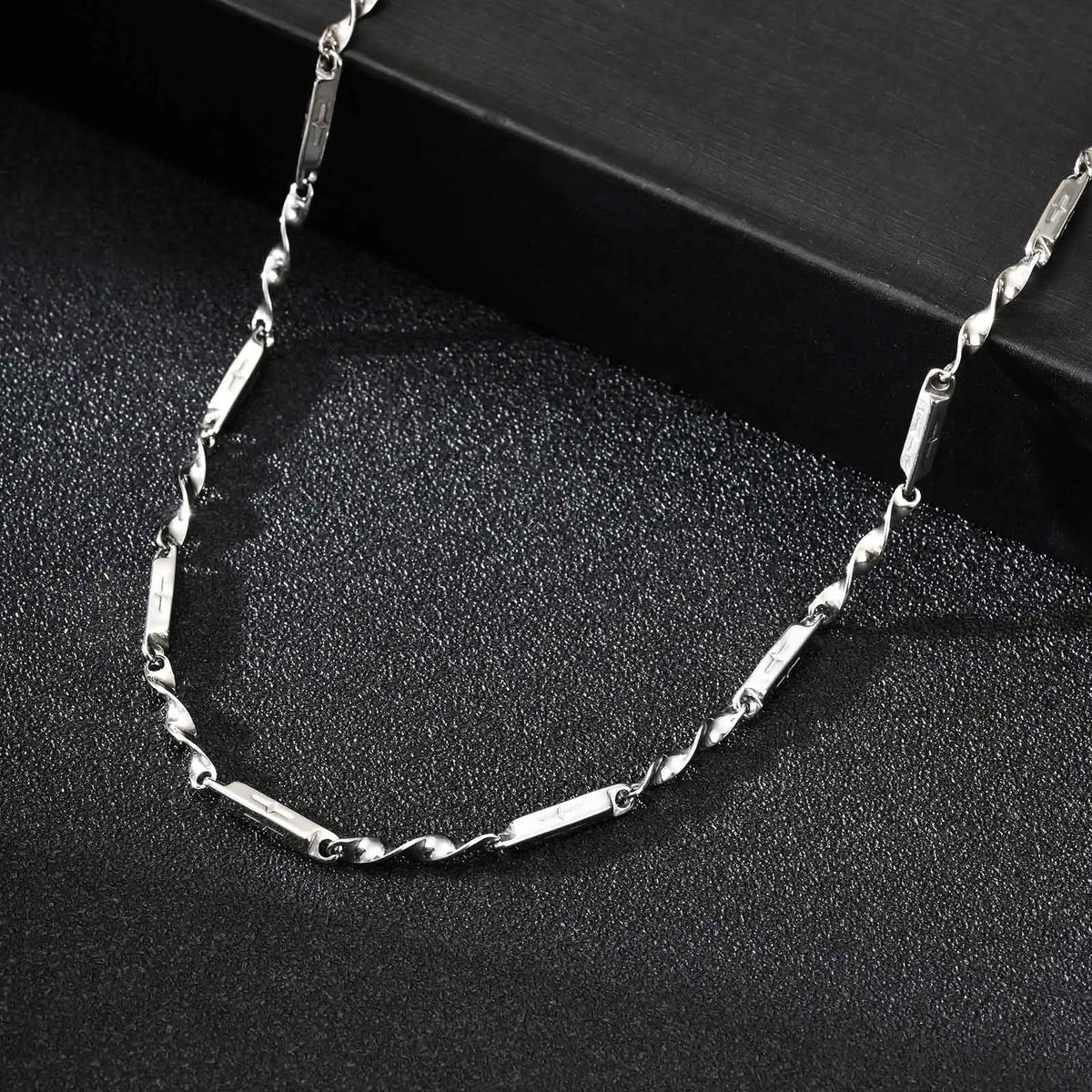 Mobius Bamboo Chain Stainless Steel Necklace for Men Boys, Cross Hollow Tube 3mm Collar Necklace, Causal Fashion Jewelry Gift