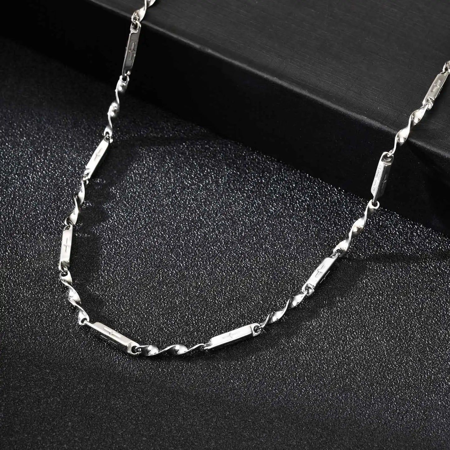Mobius Bamboo Chain Stainless Steel Necklace for Men Boys, Cross Hollow Tube 3mm Collar Necklace, Causal Fashion Jewelry Gift