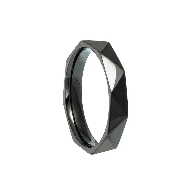 4mm Minimalism Stainless Steel Rhombus Surface Cutting Unisex Ring Jewelry Props Accessories Gifts Classic Couple Jewelry