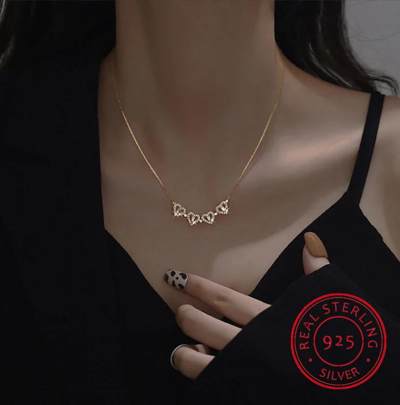 Sterling Silver 925 Clover Necklace Four Leaf Heart Shape Pendant Necklace For Women Hart Luxury Jewelry Sale Dropshipping