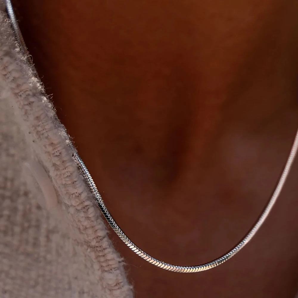 ELANDIS   White Golden Round Snake Chain 1.5MM Square Chain Necklace in Men's Stainless Steel Waterproof Accessories Jewelry