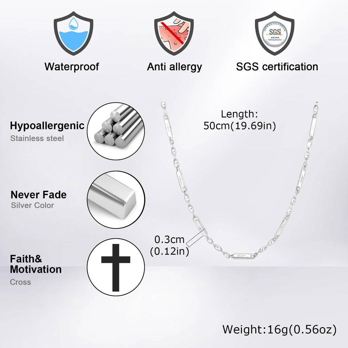 Mobius Bamboo Chain Stainless Steel Necklace for Men Boys, Cross Hollow Tube 3mm Collar Necklace, Causal Fashion Jewelry Gift