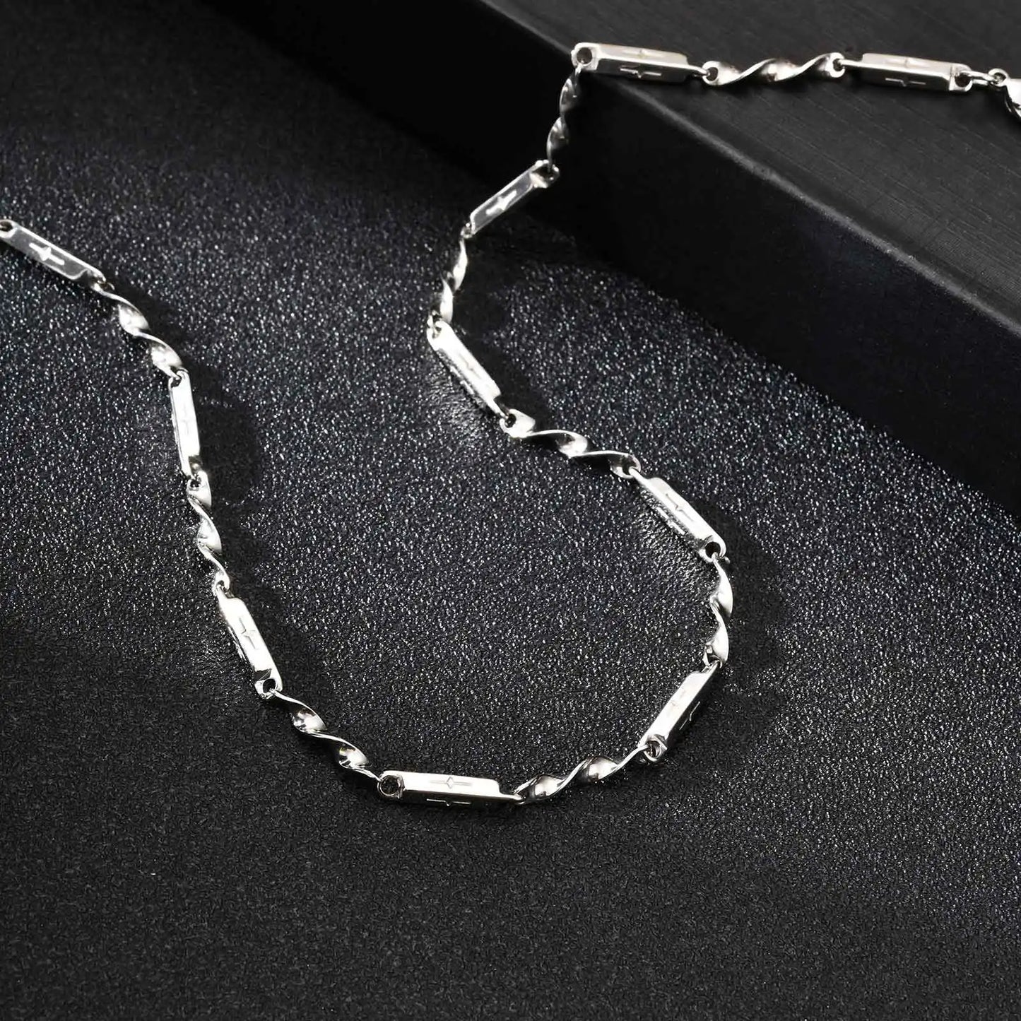 Mobius Bamboo Chain Stainless Steel Necklace for Men Boys, Cross Hollow Tube 3mm Collar Necklace, Causal Fashion Jewelry Gift