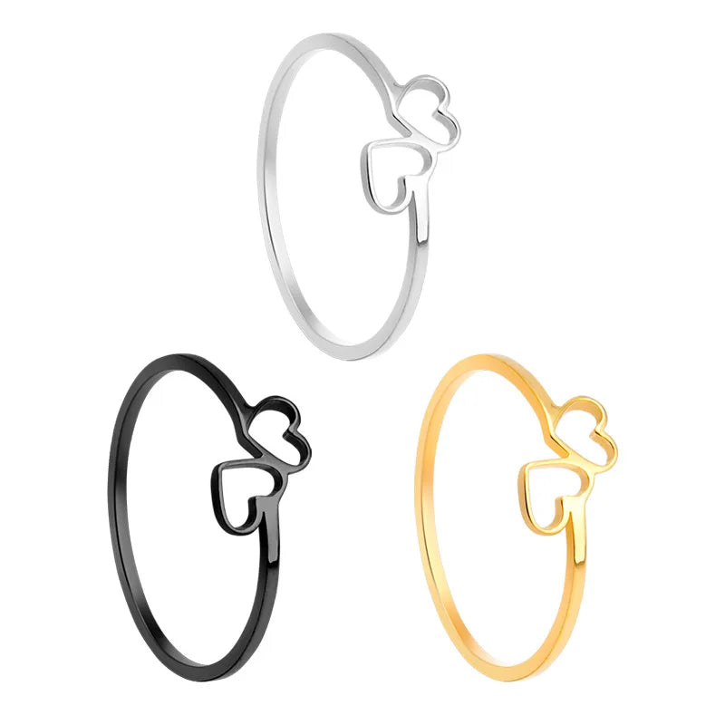 New Simple Hollow Heart Rings for Women Stainless Steel Minimalist Finger Ring Jewelry Engagement Anniversary Gifts Ins trendy