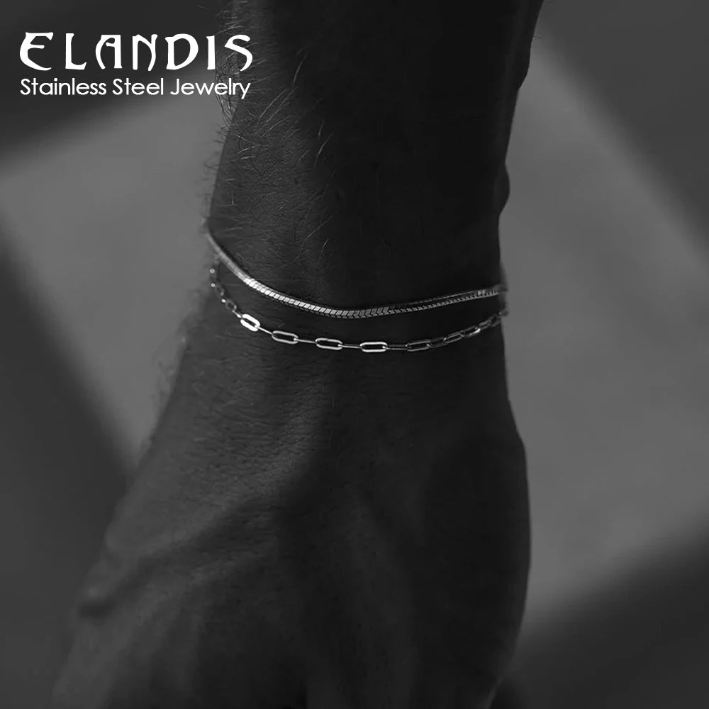 ELANDIS 2MM Stainless Steel Paperclip Chain Gold-plated Men's Bracelet Simple Accessories Christmas Party Gifts Direct Marketing