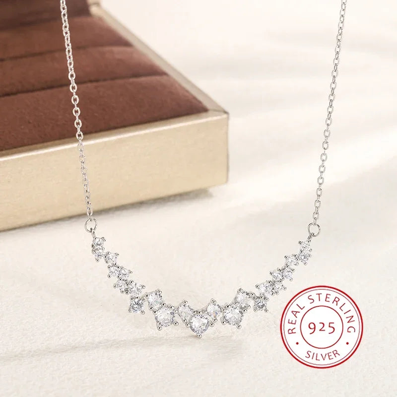 925 Stamp Fashion New Arrival 1 Carat Small Diamond Pendant Necklace Female Shiny Crystal Clavicle Chain Jewelry Party Gift