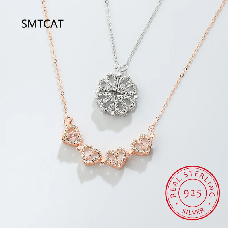 Sterling Silver 925 Clover Necklace Four Leaf Heart Shape Pendant Necklace For Women Hart Luxury Jewelry Sale Dropshipping