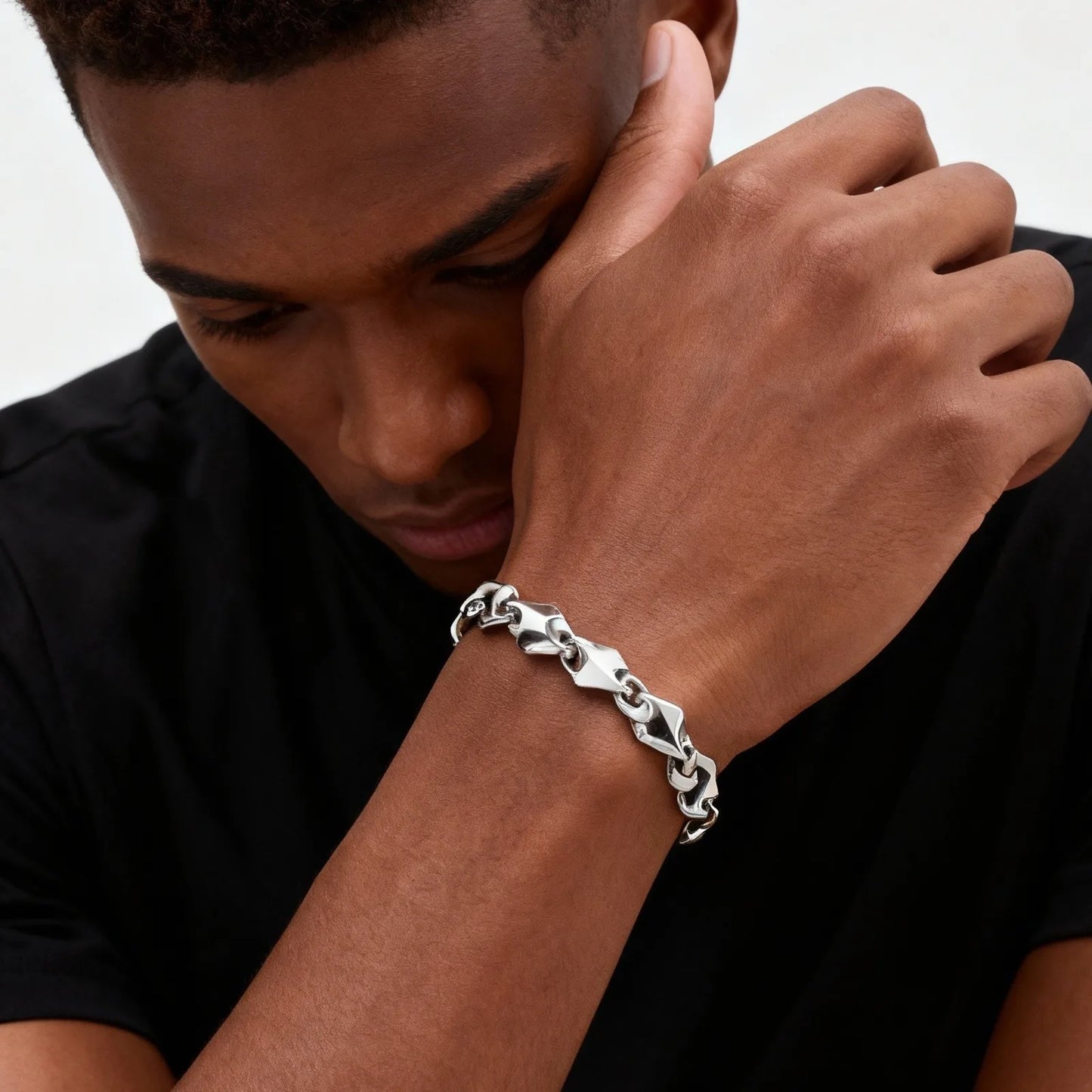 Stainless Steel Geometric Rhombus Link Chain Bracelets for Men, Chunky Handmade Chain Wristband Bracelet, Punk Rock Jewelry Gift