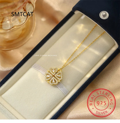 Sterling Silver 925 Clover Necklace Four Leaf Heart Shape Pendant Necklace For Women Hart Luxury Jewelry Sale Dropshipping