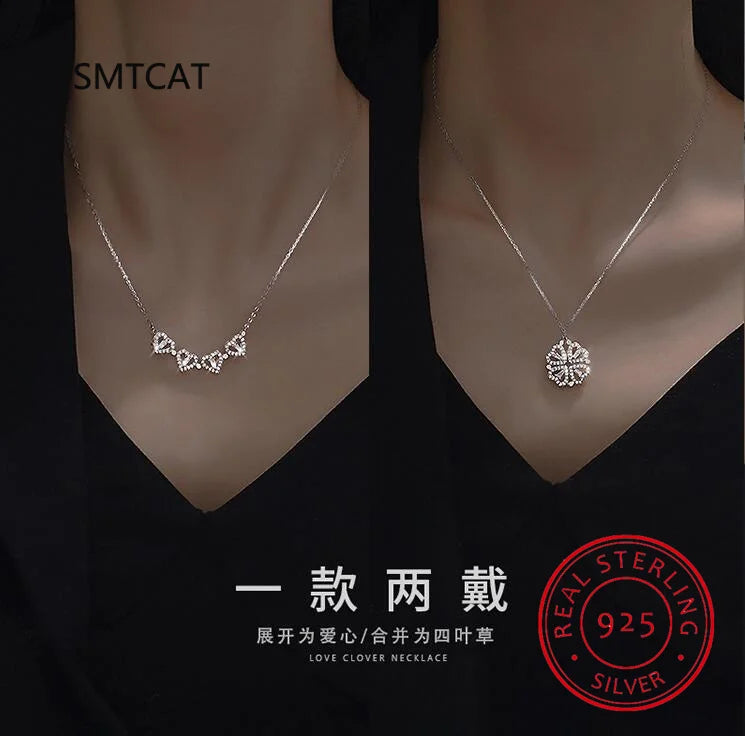 Sterling Silver 925 Clover Necklace Four Leaf Heart Shape Pendant Necklace For Women Hart Luxury Jewelry Sale Dropshipping