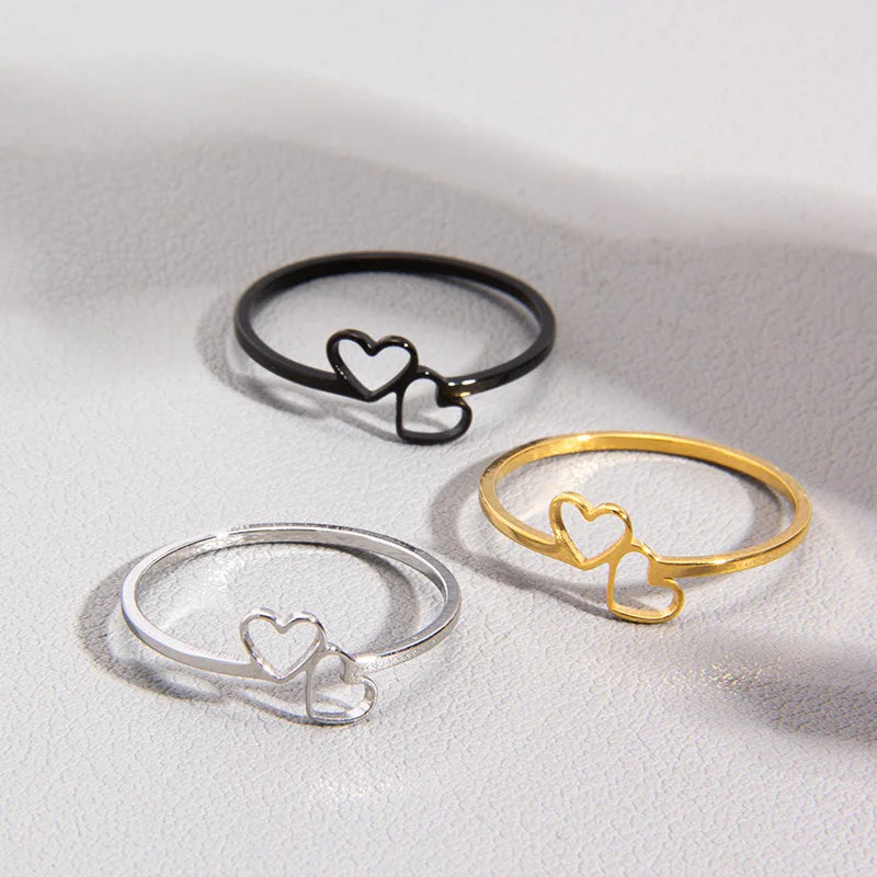 New Simple Hollow Heart Rings for Women Stainless Steel Minimalist Finger Ring Jewelry Engagement Anniversary Gifts Ins trendy