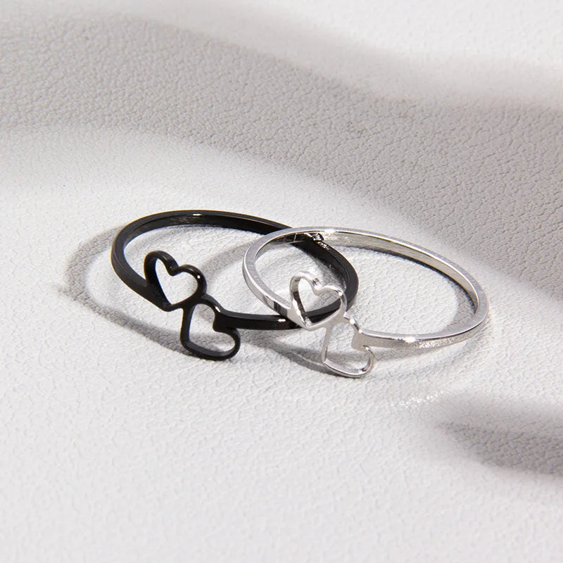 New Simple Hollow Heart Rings for Women Stainless Steel Minimalist Finger Ring Jewelry Engagement Anniversary Gifts Ins trendy