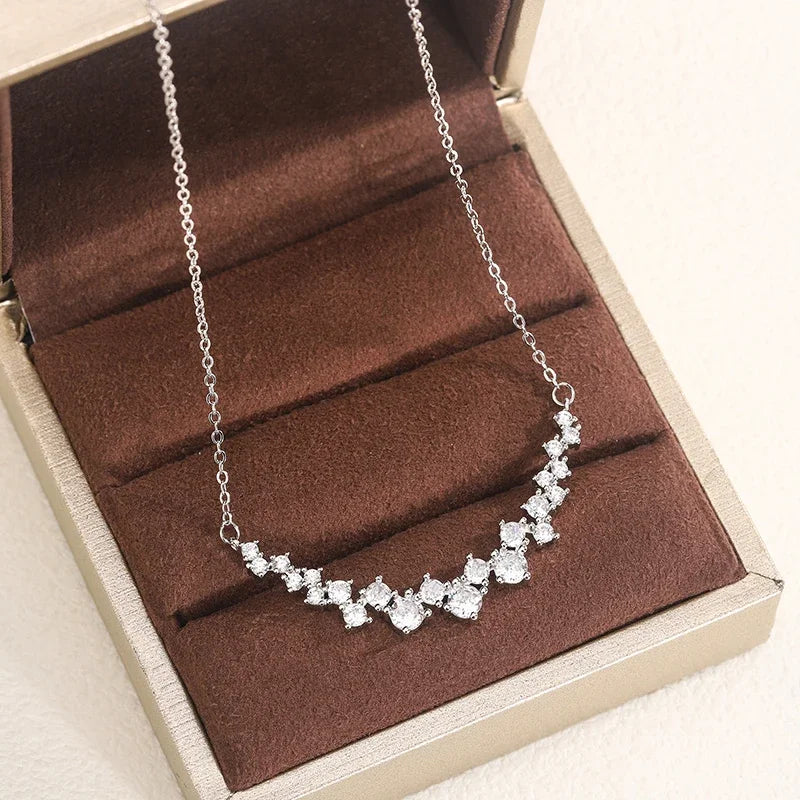 925 Stamp Fashion New Arrival 1 Carat Small Diamond Pendant Necklace Female Shiny Crystal Clavicle Chain Jewelry Party Gift