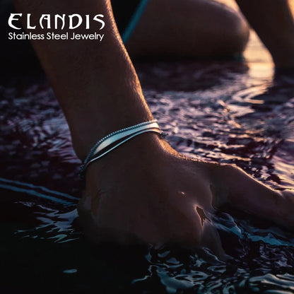 ELANDIS Minimalist Style Silver Color Stainless Steel Layered Bracelet Set for Daily Commute Casual Fashion Jewelry Accessory