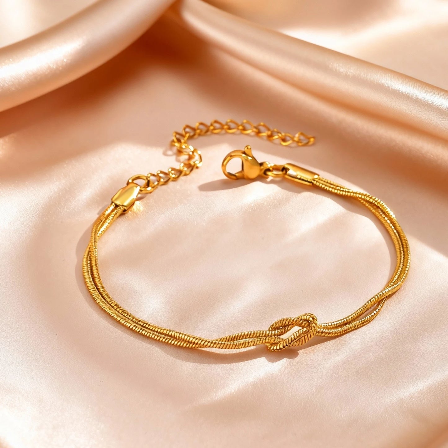 Fashion Love Knot Couple Bracelet Set, Stainless Steel Round Snake Chain Bracelets for Women Men Jewelry Valentine's Gift