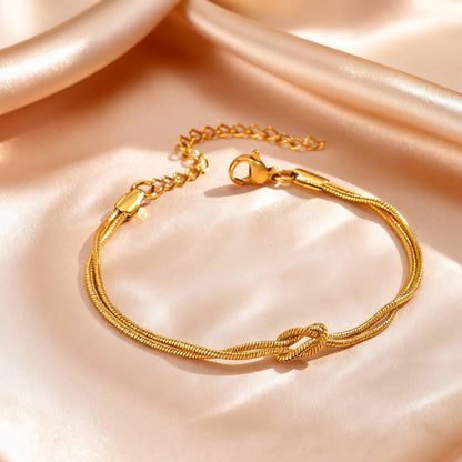 Fashion Love Knot Couple Bracelet Set, Stainless Steel Round Snake Chain Bracelets for Women Men Jewelry Valentine's Gift
