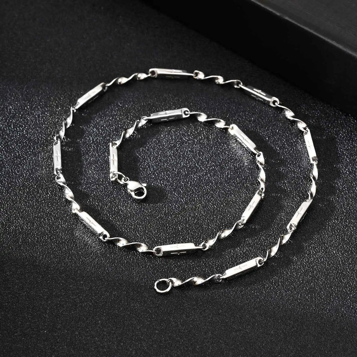 Mobius Bamboo Chain Stainless Steel Necklace for Men Boys, Cross Hollow Tube 3mm Collar Necklace, Causal Fashion Jewelry Gift