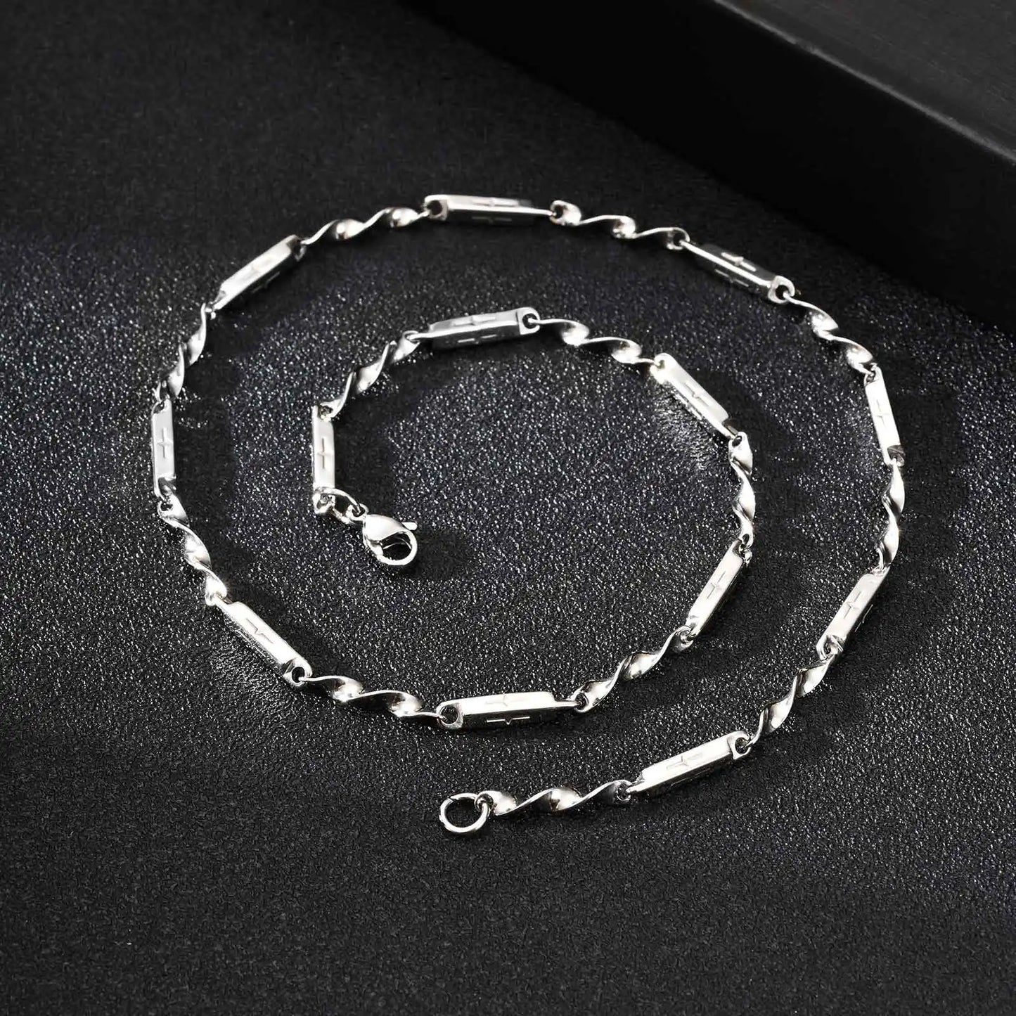 Mobius Bamboo Chain Stainless Steel Necklace for Men Boys, Cross Hollow Tube 3mm Collar Necklace, Causal Fashion Jewelry Gift