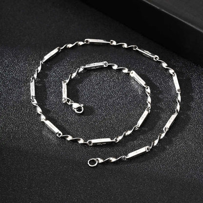 Mobius Bamboo Chain Stainless Steel Necklace for Men Boys, Cross Hollow Tube 3mm Collar Necklace, Causal Fashion Jewelry Gift