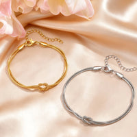 Fashion Love Knot Couple Bracelet Set, Stainless Steel Round Snake Chain Bracelets for Women Men Jewelry Valentine's Gift