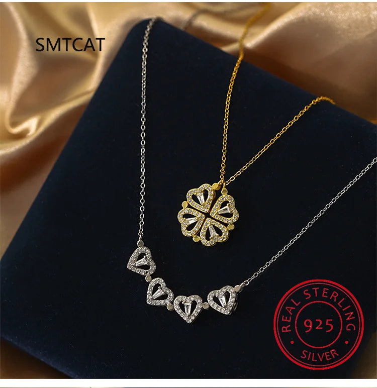 Sterling Silver 925 Clover Necklace Four Leaf Heart Shape Pendant Necklace For Women Hart Luxury Jewelry Sale Dropshipping