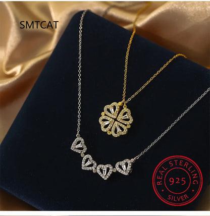 Sterling Silver 925 Clover Necklace Four Leaf Heart Shape Pendant Necklace For Women Hart Luxury Jewelry Sale Dropshipping