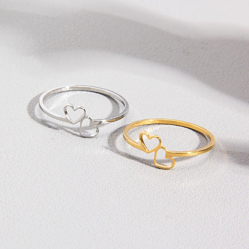 New Simple Hollow Heart Rings for Women Stainless Steel Minimalist Finger Ring Jewelry Engagement Anniversary Gifts Ins trendy