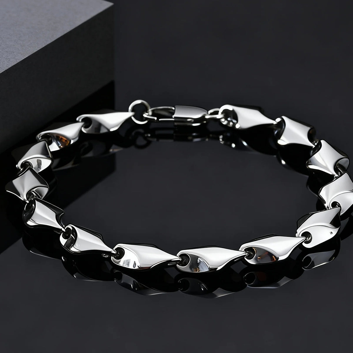 Stainless Steel Geometric Rhombus Link Chain Bracelets for Men, Chunky Handmade Chain Wristband Bracelet, Punk Rock Jewelry Gift