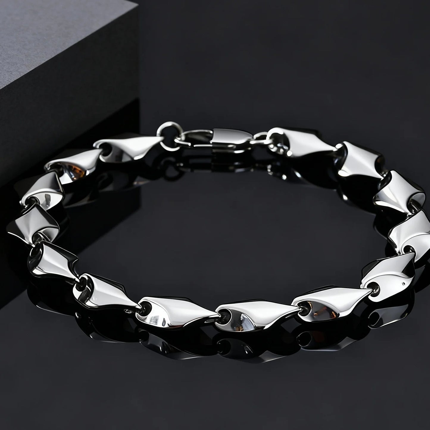 Stainless Steel Geometric Rhombus Link Chain Bracelets for Men, Chunky Handmade Chain Wristband Bracelet, Punk Rock Jewelry Gift