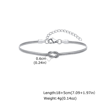 Fashion Love Knot Couple Bracelet Set, Stainless Steel Round Snake Chain Bracelets for Women Men Jewelry Valentine's Gift
