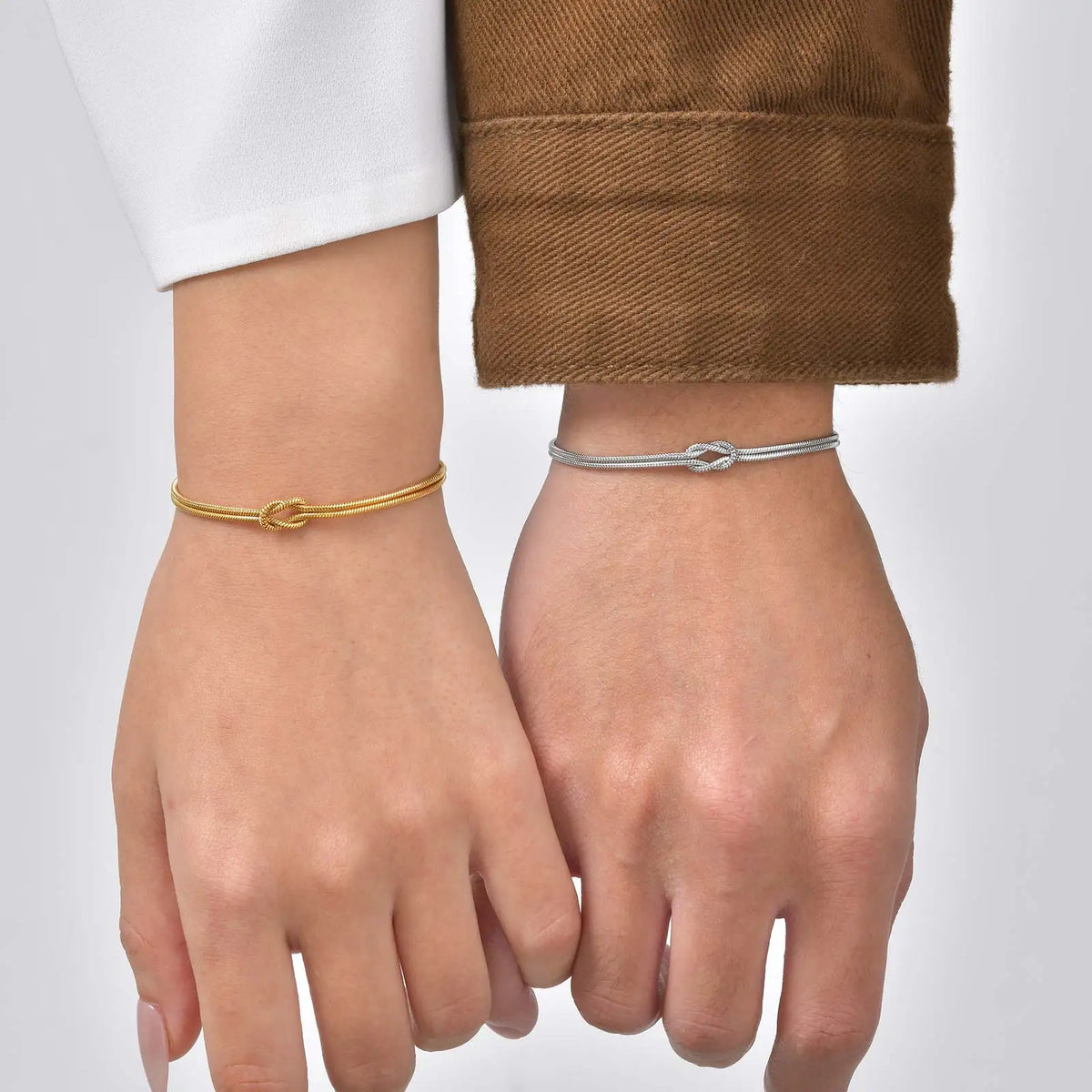 Fashion Love Knot Couple Bracelet Set, Stainless Steel Round Snake Chain Bracelets for Women Men Jewelry Valentine's Gift