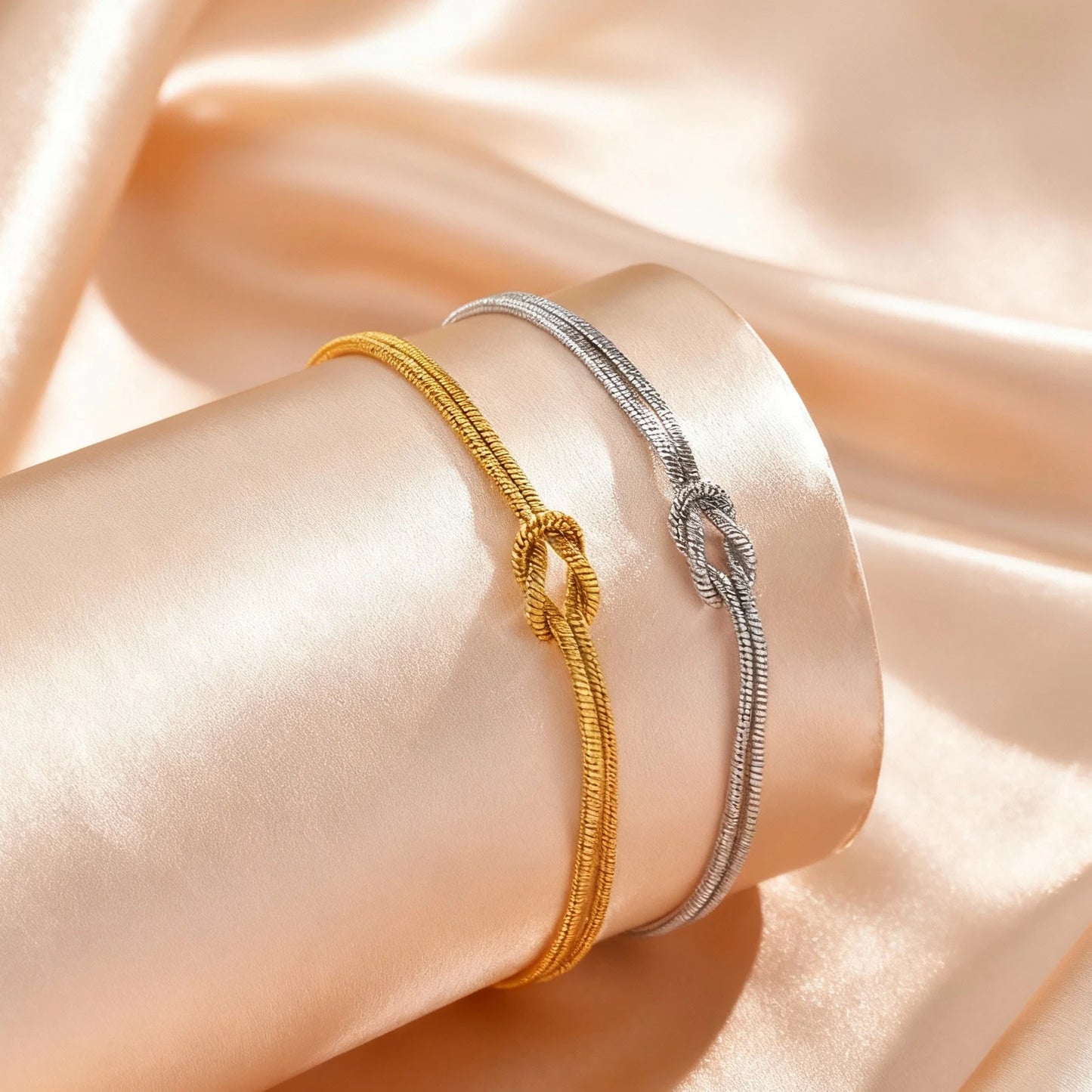 Fashion Love Knot Couple Bracelet Set, Stainless Steel Round Snake Chain Bracelets for Women Men Jewelry Valentine's Gift
