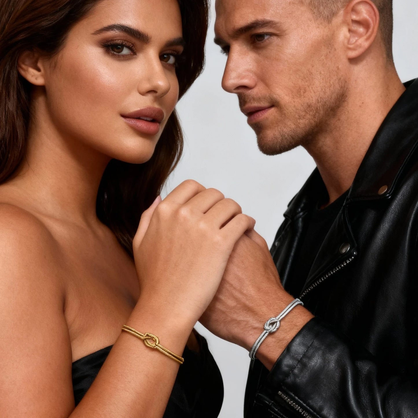 Fashion Love Knot Couple Bracelet Set, Stainless Steel Round Snake Chain Bracelets for Women Men Jewelry Valentine's Gift
